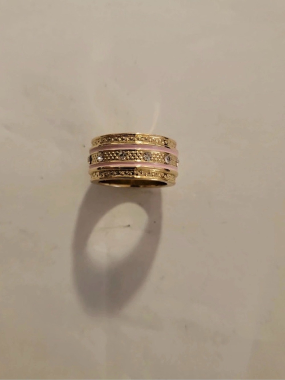 1D Gold Ring with Pink Inlay and Crystal Bands